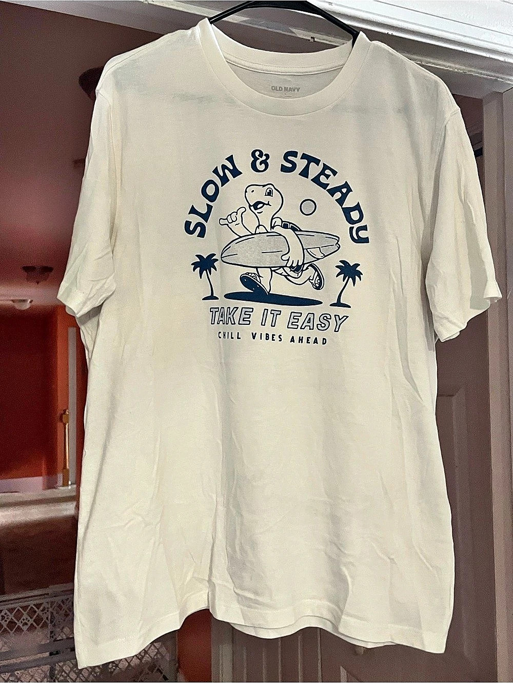 Old Navy Slow & Steady Take It Easy Graphic Tee White Large